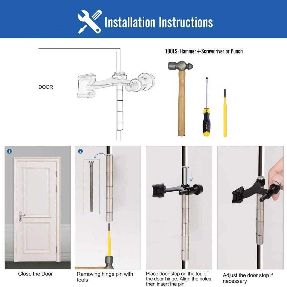 Black Silver Deluxe Door Hardware Hidden Heavy Duty Hinge Pin Door Stopper Damper Bumper