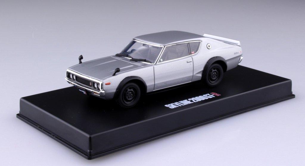 Aoshima Bunka Kyozai DISM KPGC110 Kenmeri Skyline HT Silver Metallic Finished Product 1/43 2000GT-R