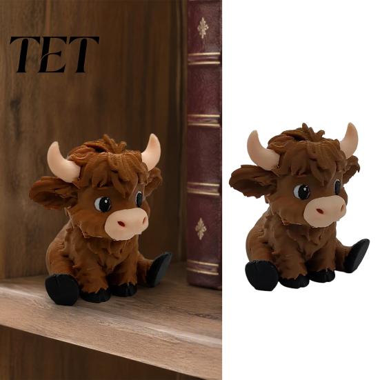 3D Printed Animal Decor Highland Cow Figurines, Cartoon Sitting Sculpture, Cute PLA Plastic Ornaments Ornament for Desk Decoration, Creative