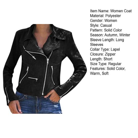 Женская осенне-зимняя куртка на молнии, с лацканами, обычного кроя, однотонная, повседневная, короткая, с длинными рукавами, ветровка