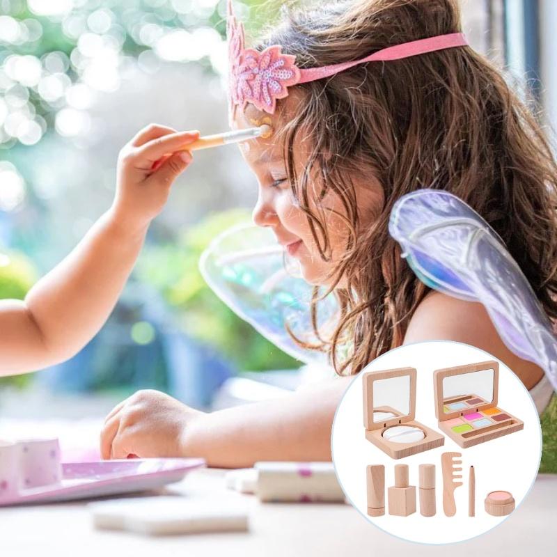 Wooden Makeup Toy Set For Kids Lipstick Eyeshadow Blush Pretend Play Cosmetics Kit
