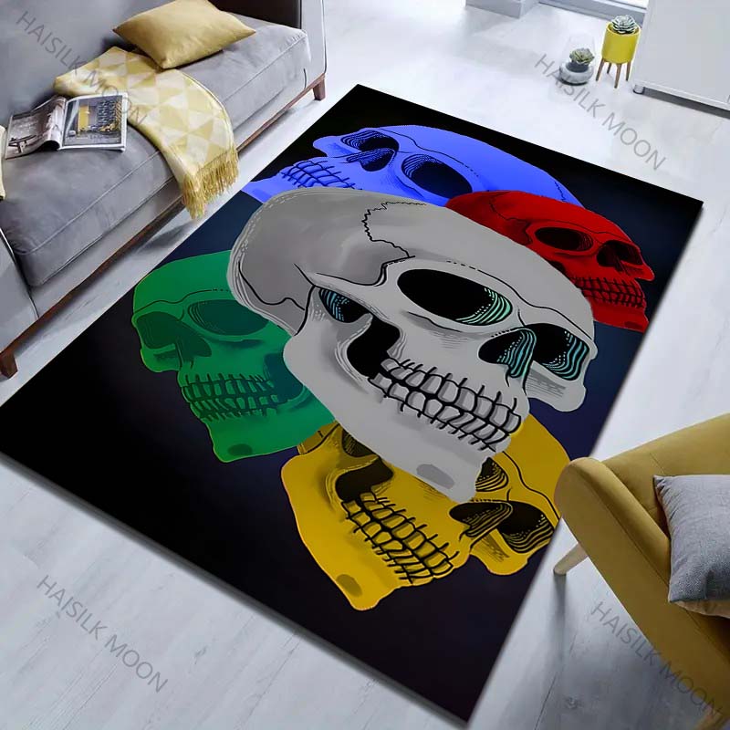 Personalized Multi-colored Skull Pattern Carpet for Bedroom Living Room Bedside Sofa Floor Mat Modern Home Decor Area Rug