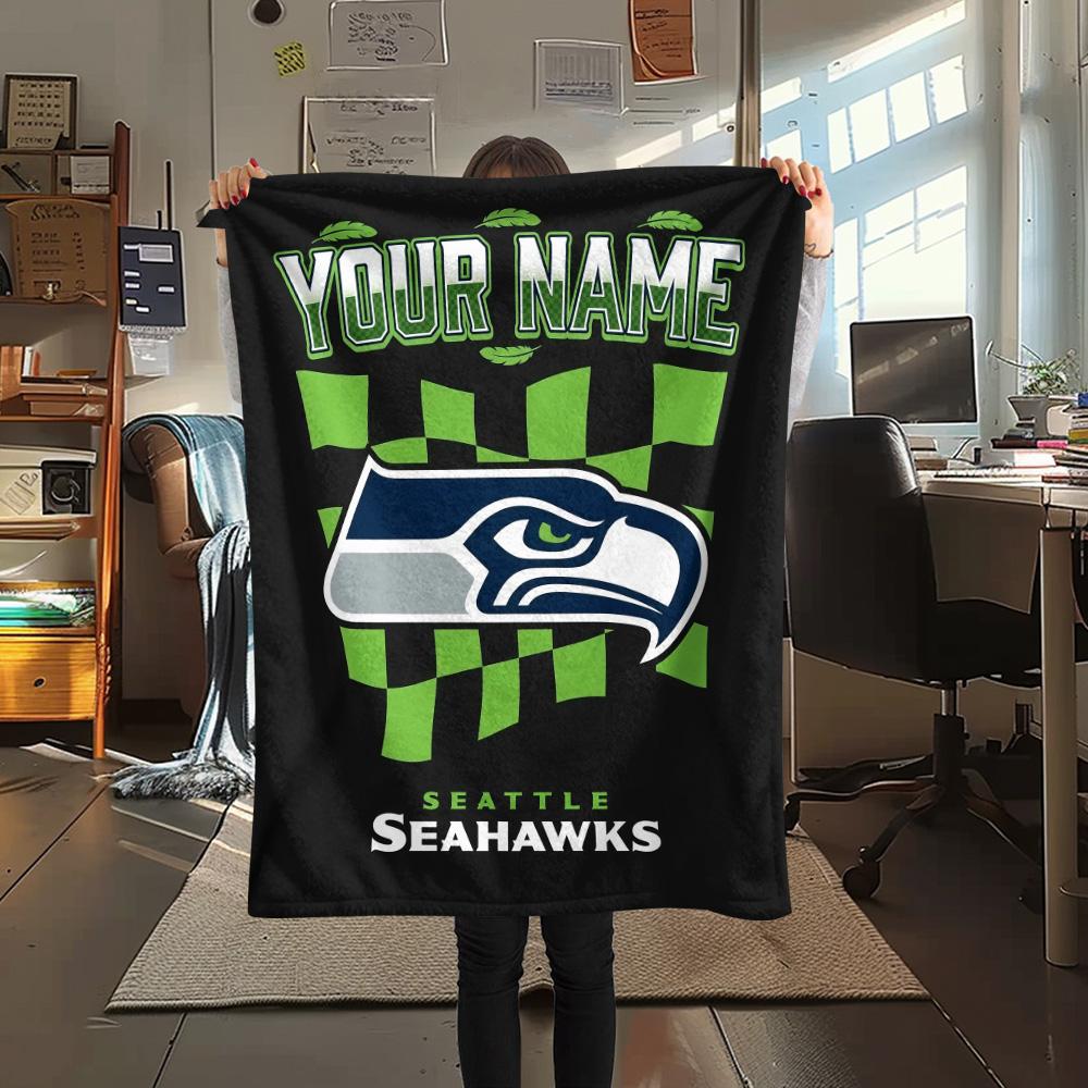 Custom Name Seattle Seahawks2 Flannel Blanket, High quality Comfortable for All Seasons, Home Decor, Warmth and Comfort