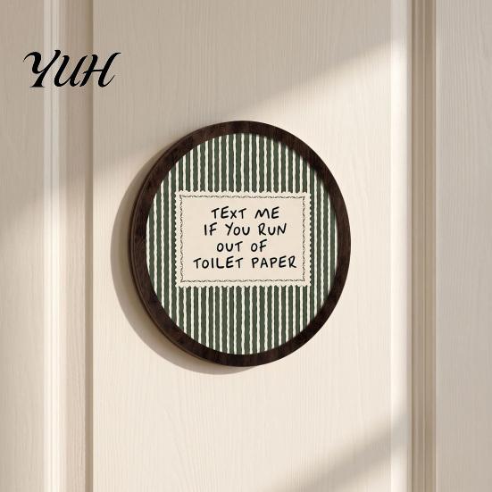 Modern Industrial Wall Decoration Retro Round Hanging Pendant, Wooden Striped Decor with English Slogans, Wood Stripe Picture Frame Ornament