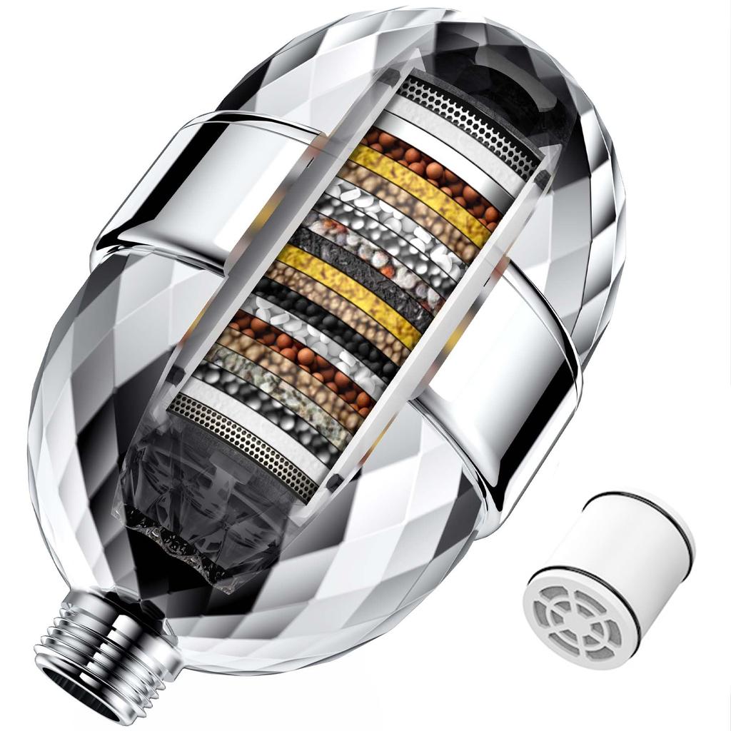 20 Stage Shower Filter Shower Head Filter with 2 Replaceable Cartridges High Output Shower Water Filter for Hard Water Removing Chlorine Fluoride