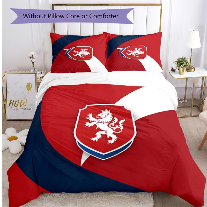 Czech Republi Football Printed Bedding 3 Piece Set Cozy Breathable Bed Cover Set as Housewarming Holiday Gift