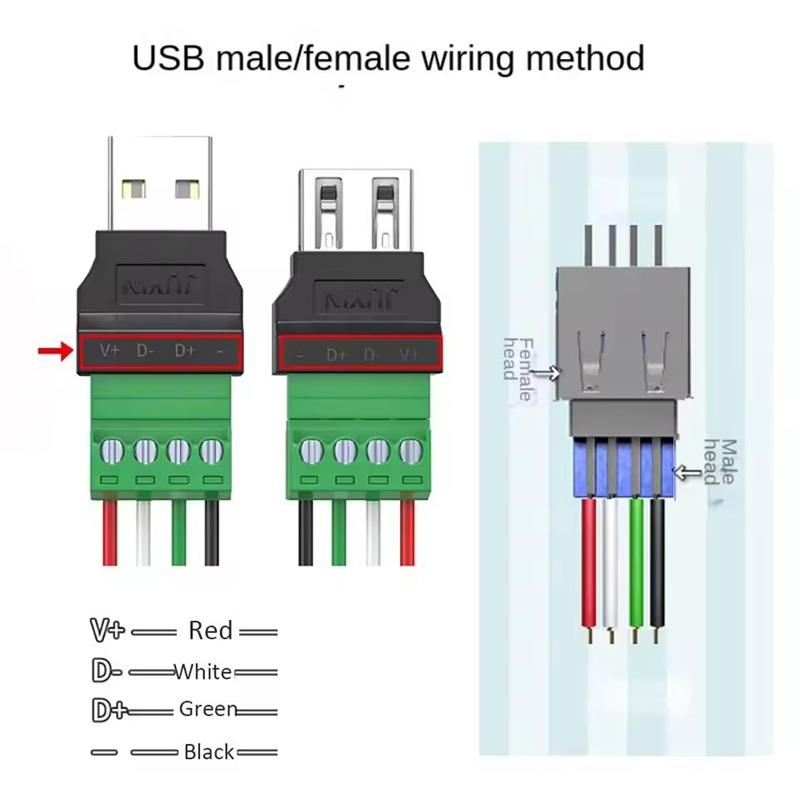 Разъем USB2.0 Избегайте сварки Штекер типа A Адаптер Разъем Гнездо USB Тип A 4-контактный Штекер/Гнездо 4-контактный Винтовой клеммный штекер