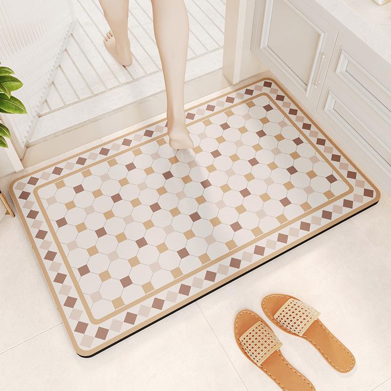 Клетчатый нескользящий коврик для кухни, ванной комнаты, диатомовая грязь, суперабсорбирующий ковер для входа, водонепроницаемый коврик для спальни, для гостиной, домашнего декора