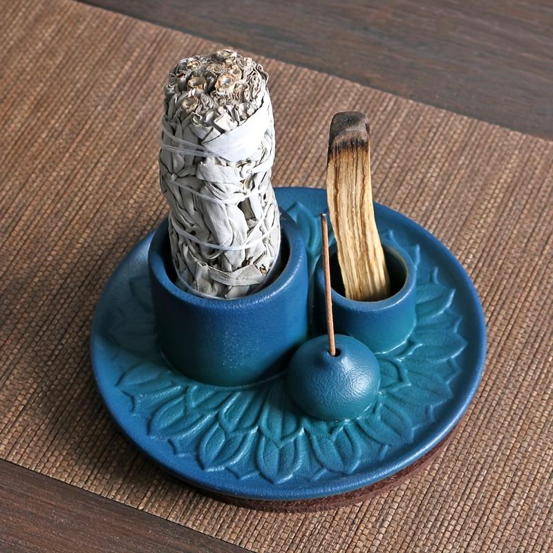 Ceramic Incense Holder 4-in-1 Ceramic Incense Burner Holder 1pc | Palo Santo & Sage Smudge Stand with Stick Candle Holder, Elegant Home Decor