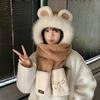 Милая плюшевая шапка с ушками медведя, вышитым бантом, пушистым шарфом, шапкой, перчаткой для женщин, для верховой езды
