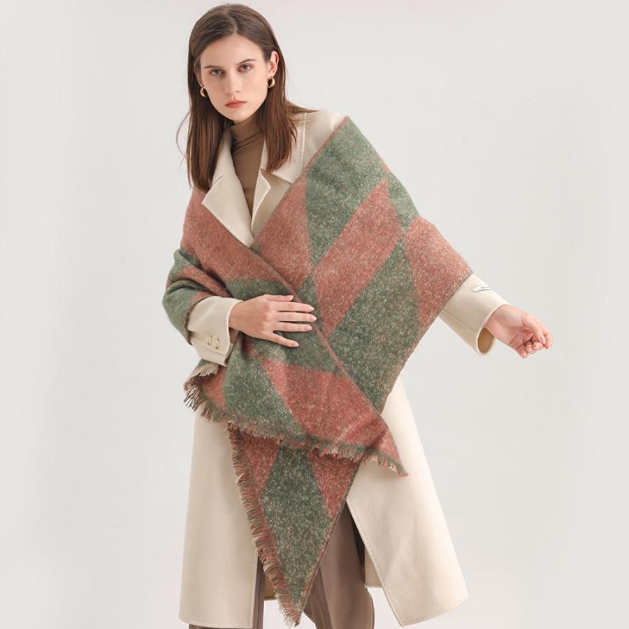Checkerboard Checkerboard Scarf Faux Cashmere Fall and Winter Padded Fur Side Paragraph Thickened Warm Plush Scarf