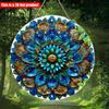 2D Flat 20*20cm1pc Vintage Blue Mandala with Leaf Patterns Wall Art Round Signage, Bright Symmetry Blue Flowers Theme Wooden Pendant, Applicable  Bar