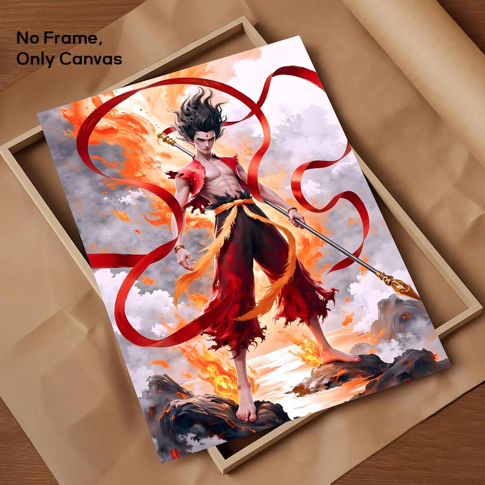 Chinese Anim Nezha Painting Calligraphy HD Canvas Poster living room bedroom bar aesthetic decoration