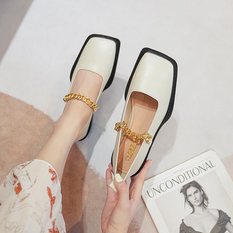 Мода 2024 весна и осень женская уличная обувь женские повседневные лоферы британский стиль металлическая цепочка дизайн банкет и офис 41-43