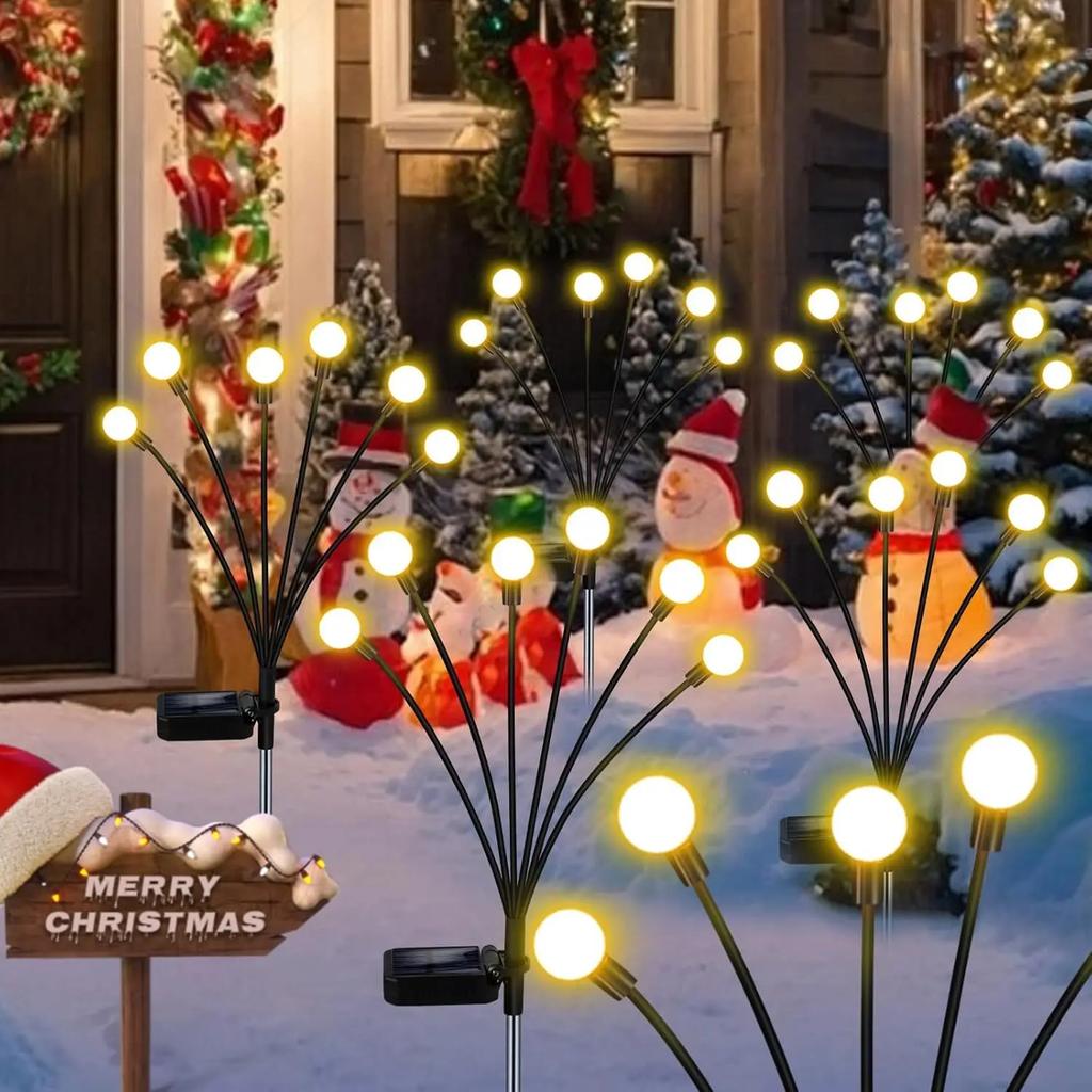 LED Solar Firefly Lawn Lights Outdoor Wind-Driven Garden Plug Lamp Waterproof for Yard Pathway Festival Christmas Decor Lighting