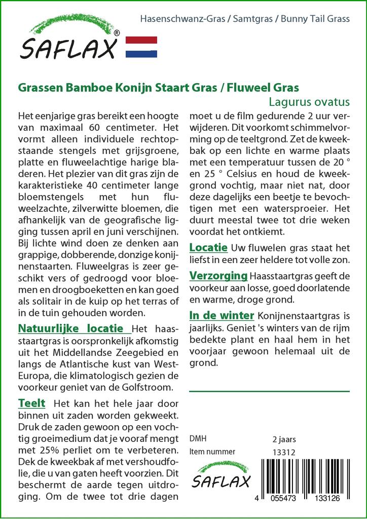 SAFLAX Garden in the Bag - Трава Банни Хвост - 100 семян - С субстратом в подходящем мешке - Lagurus ovatus