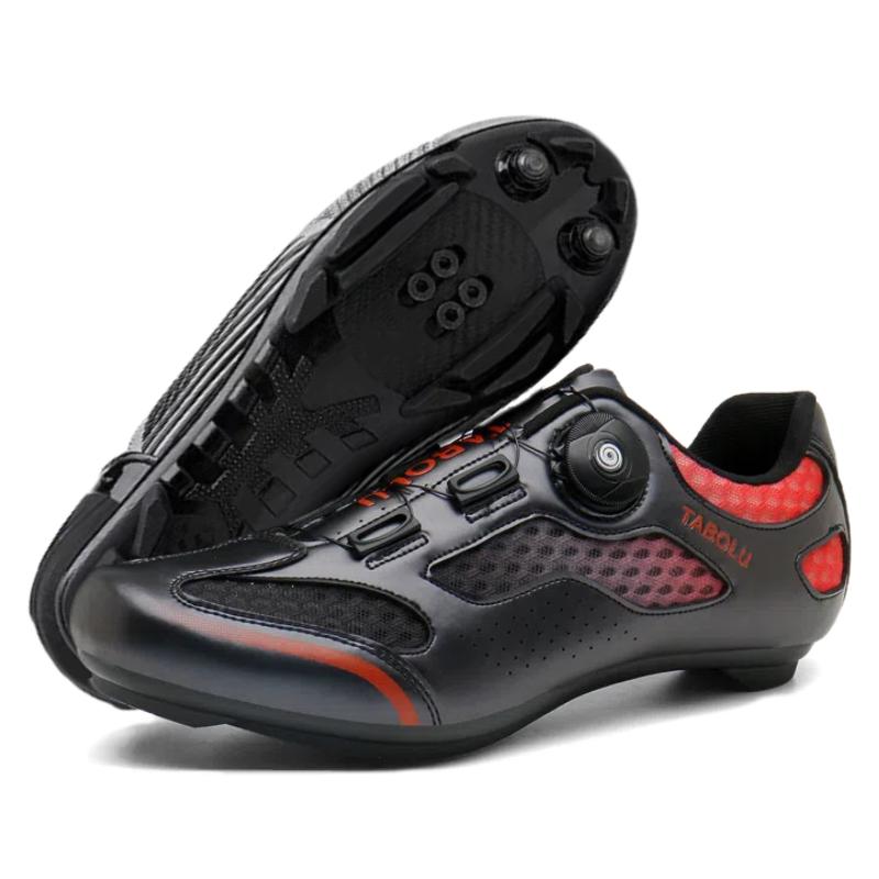 Cycling Shoes with Rotating Buckle - Breathable Unisex MTB Shoes Non-Slip Nylon Outsole Durable Leather Outdoor Riding Shoes