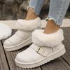 Comemore Thick Bottom Snow Boots Women Winter New Velvet Thickened Warm Round Head Ankle Boots Casual Flat Plush Cotton Shoes