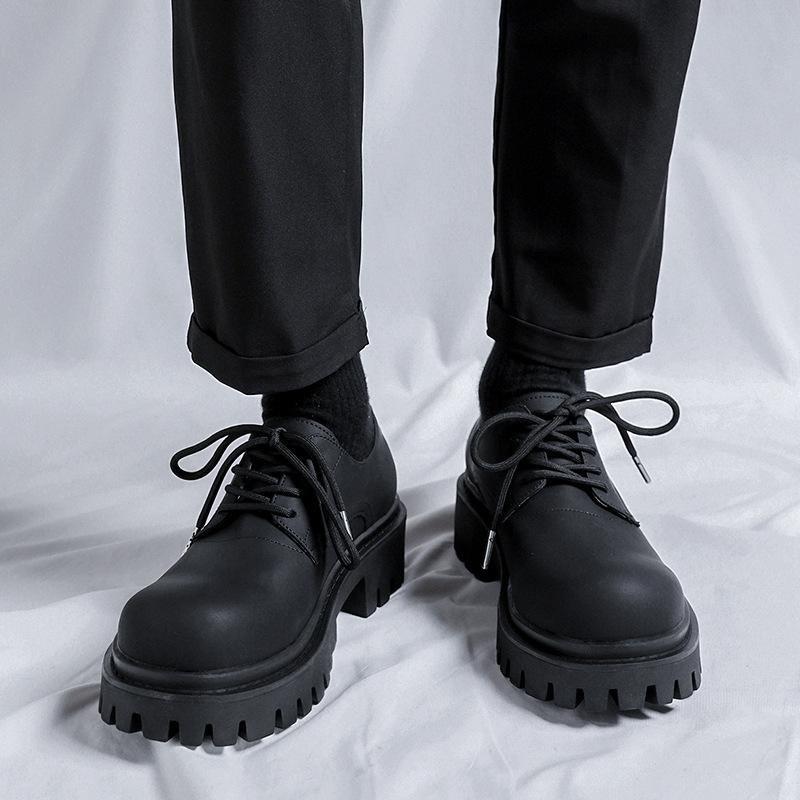 Туфли дерби на платформе с круглым носком в британском стиле, мужские темные кожаные туфли небольшого размера, модные японские ретро-туфли с большим носком 9518-R