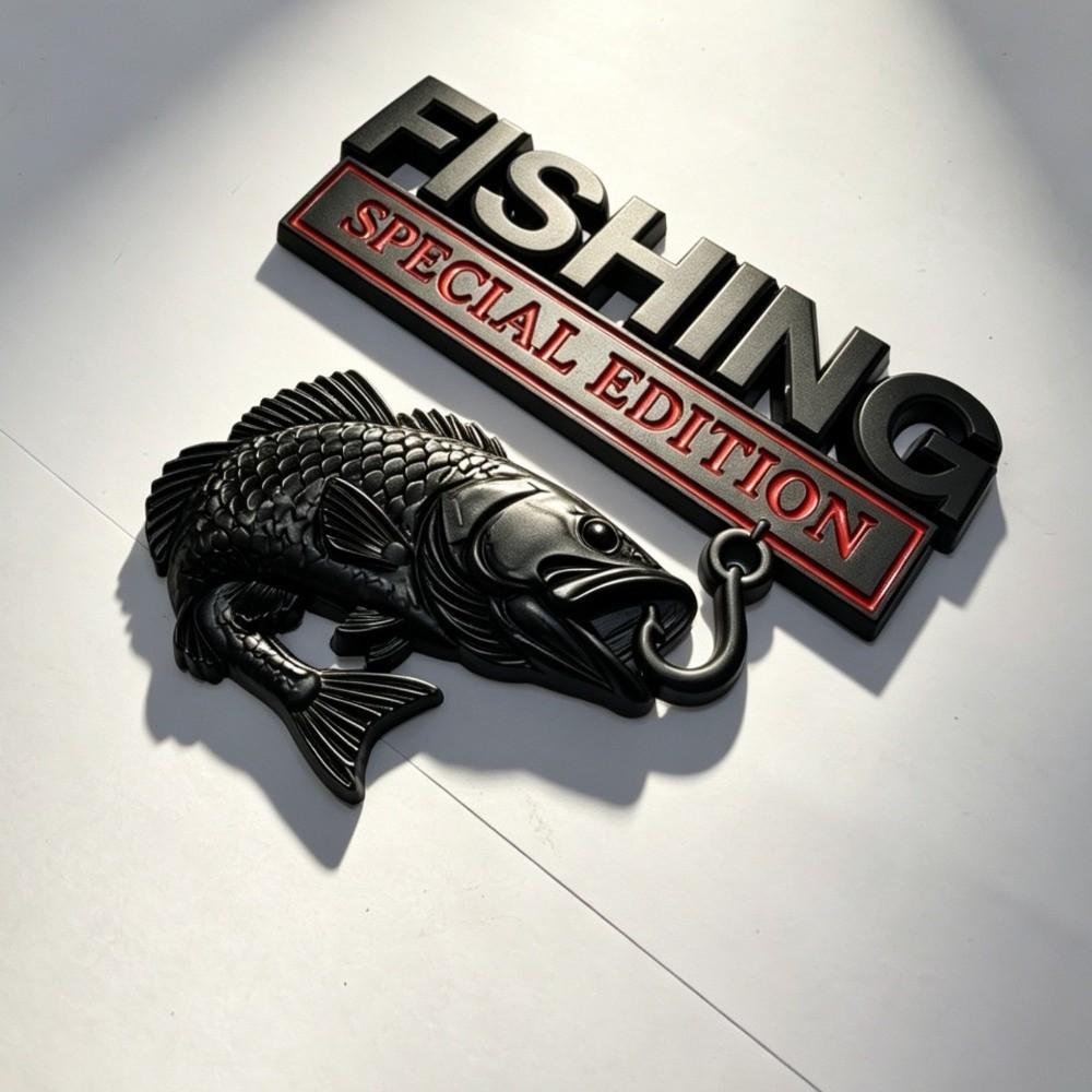 3D Raised Design Fishing Emblem Sticker Waterproof Aluminum Auto Decal Sticker Truck
