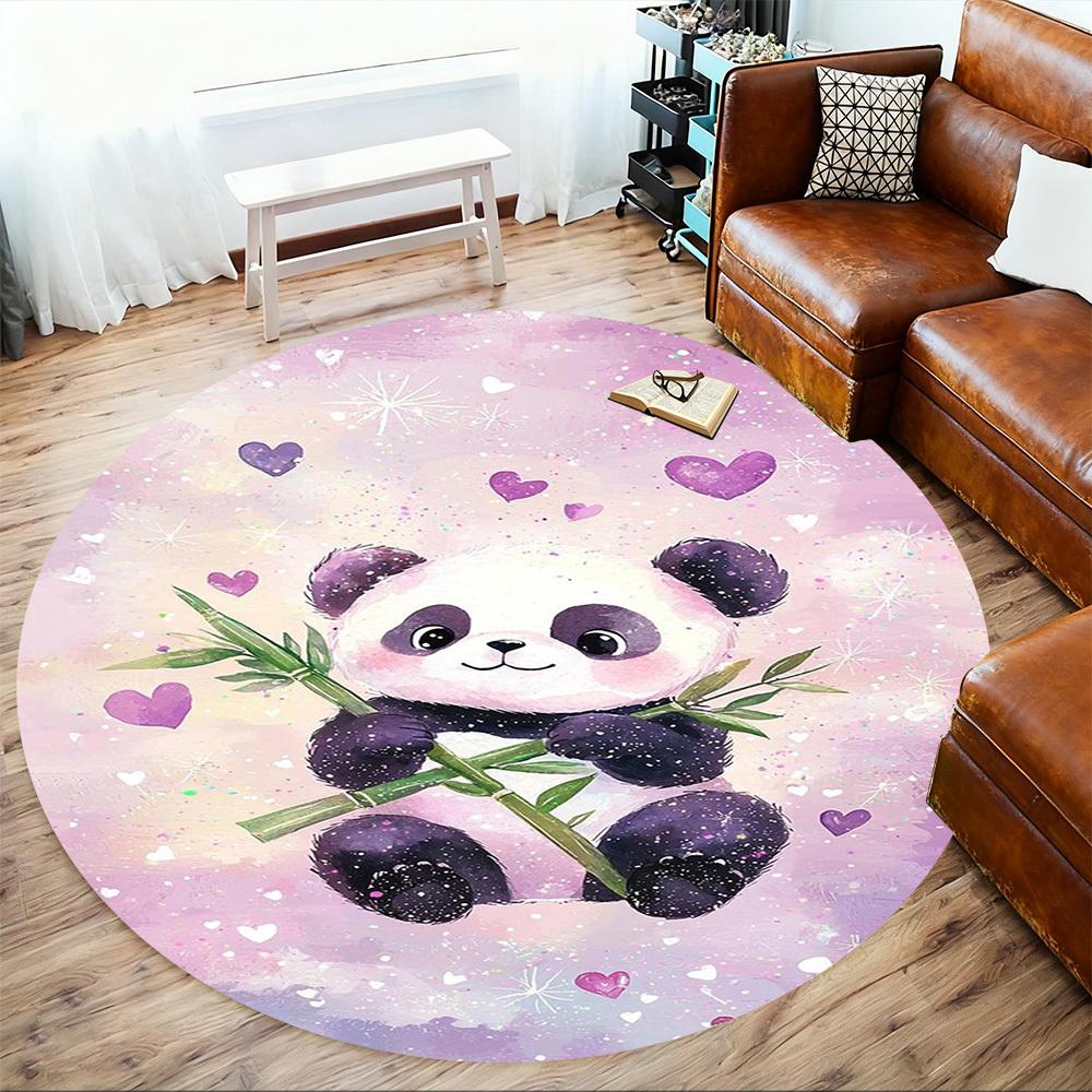 1PC Panda Hearts Round Chair mat Area Rug - Non-Slip, Floor Mat for Office, Bedroom, home decor Christmas Gift c0528013