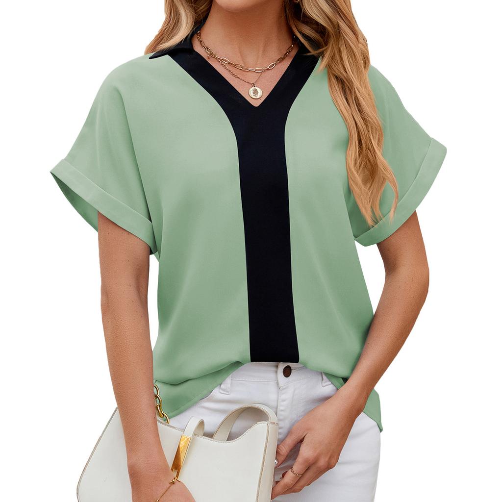 Летняя женская рубашка, цветная шифоновая блузка с лацканами, свободные топы с короткими рукавами