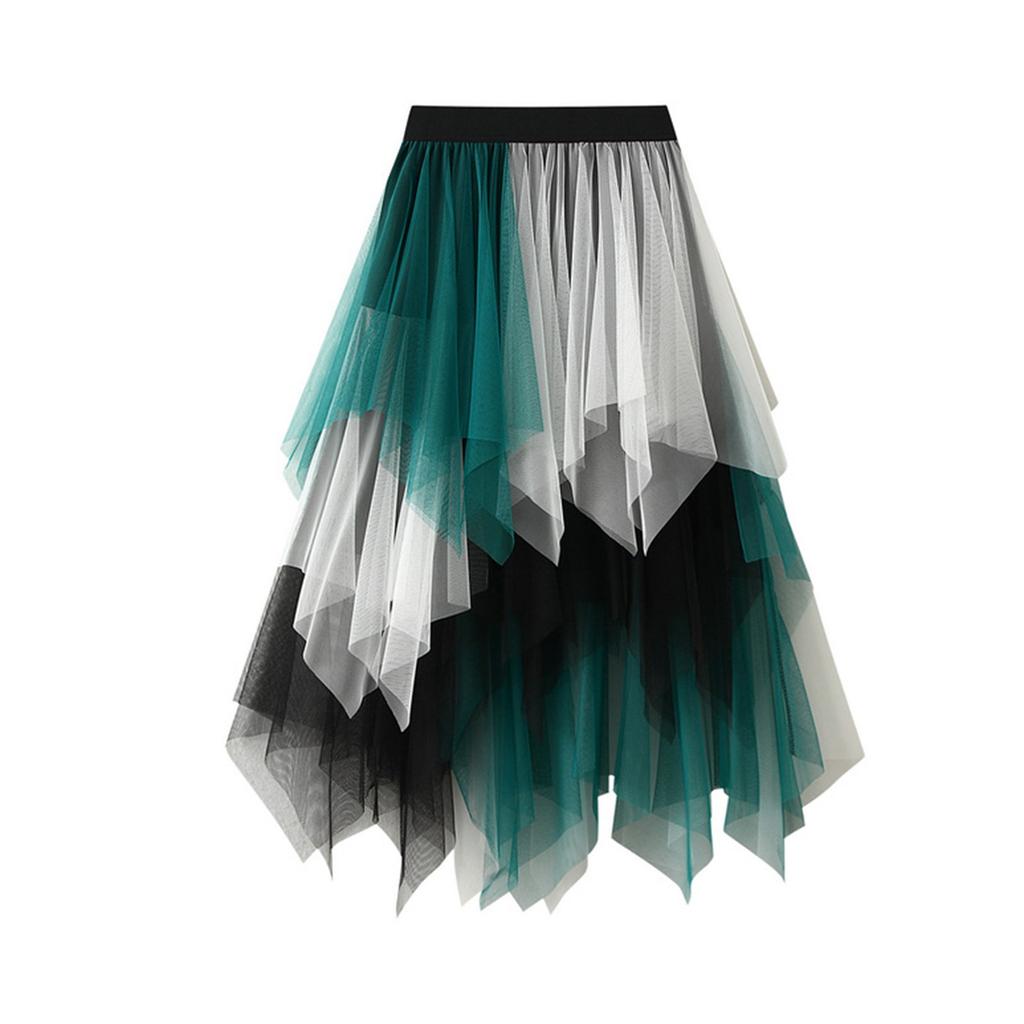 Женская модная цветная юбка с эластичной талией и неровной сеткой, полудлинная