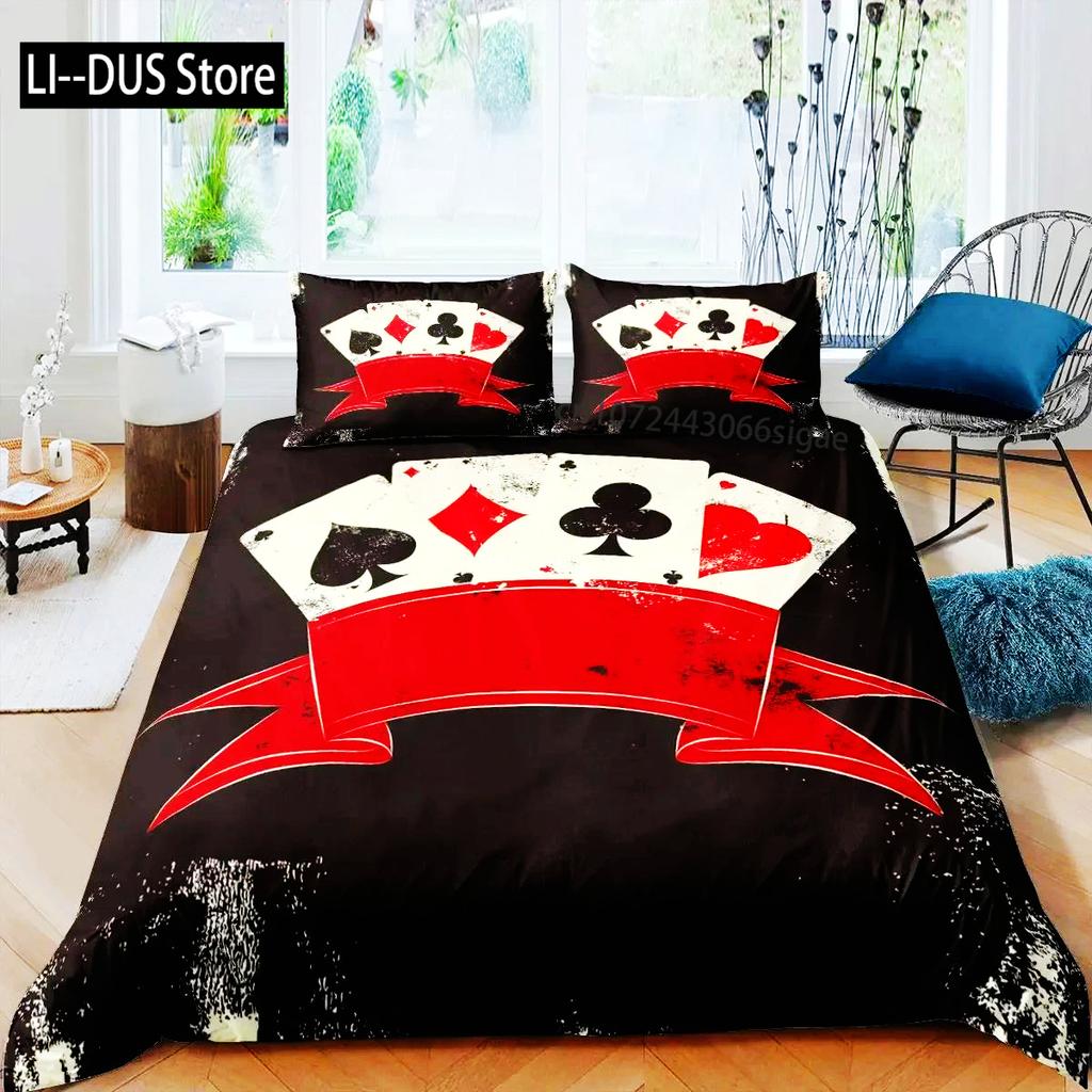 Покер King Queen Пододеяльник Современный комплект постельного белья для карточных игр Геймерский игровой пододеяльник Покрывало для азартных игр Спортивная одежда Полиэстеровый пододеяльник