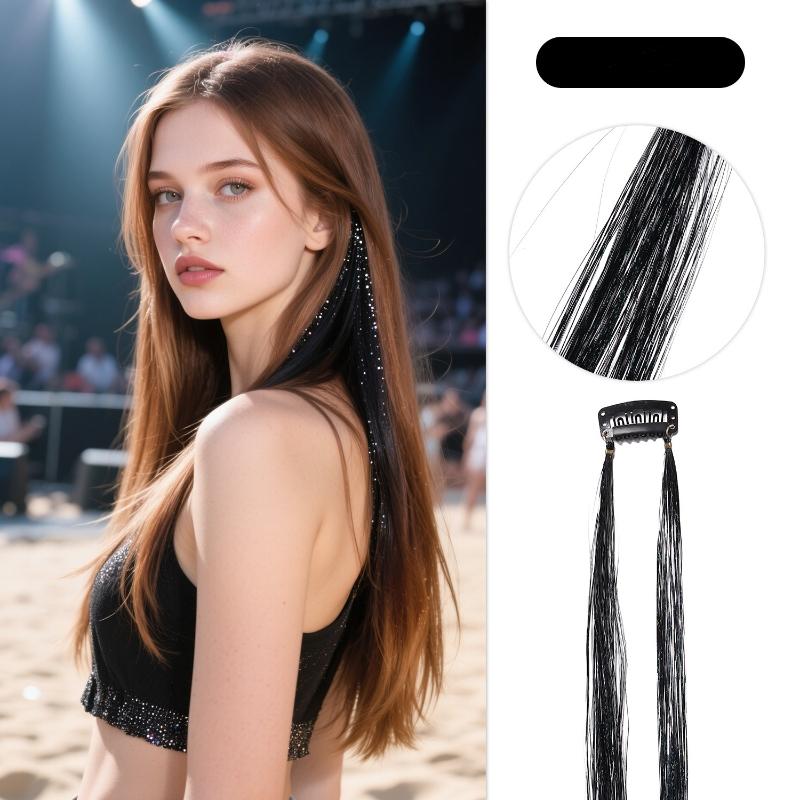 2 шт./компл. Лазерный шелк Цветной парик-тресс Цветной парик на заколках Цельный парик Цветная голографическая мишура для волос Блестящая фея