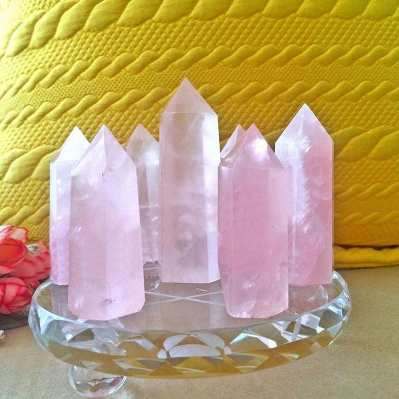 Exquisite Natural Rock Rose Quartz Crystal Point Healing Stone Obelisk Wand For Spiritual Growth