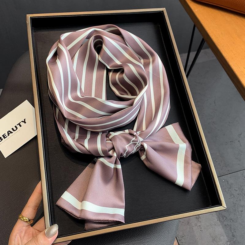 New Korean-style Striped Scarf for Women with Thin Narrow Long Flat-angle Streamer Scarf Headband Tie-up Holiday Gift