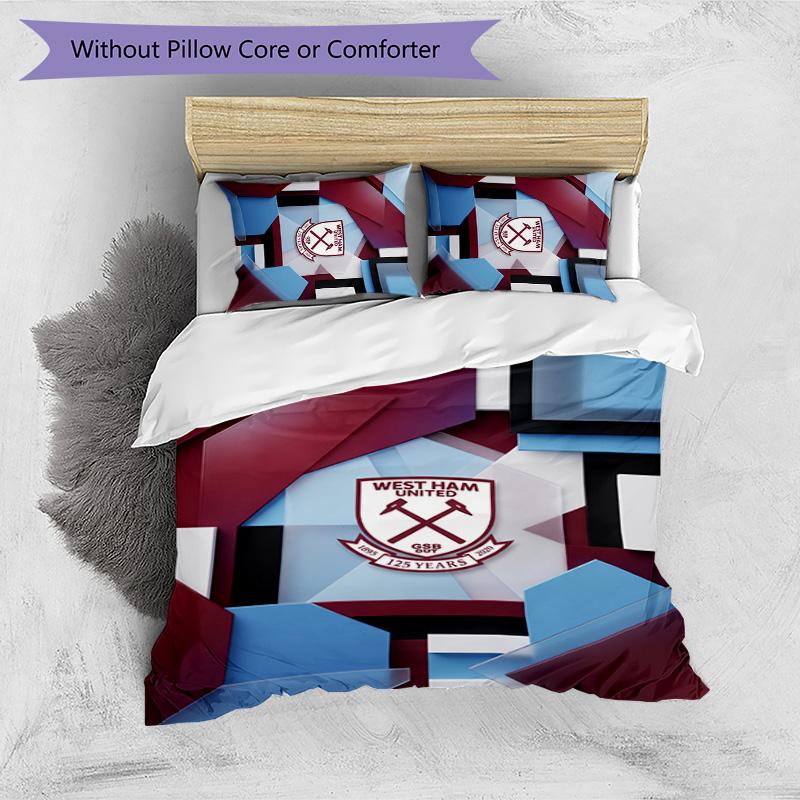 West Ham United Football Printed 3 Pieces Bedding Set, Comfortable Skin Friendly Bedroom Duvet Cover Set