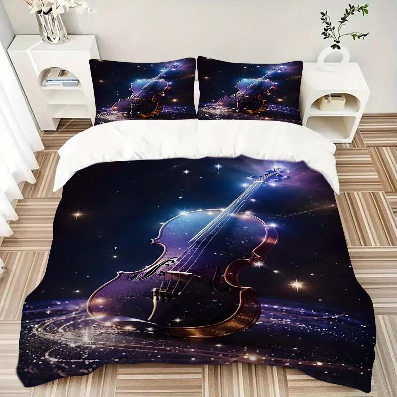 3 шт. Аниме Мультяшный Дизайн Скрипка Музыкальный Инструмент Комплект Постельного Белья - Включает Один Пододеяльник и Две Наволочки (Нет ядра) - Идеально подходит для дома