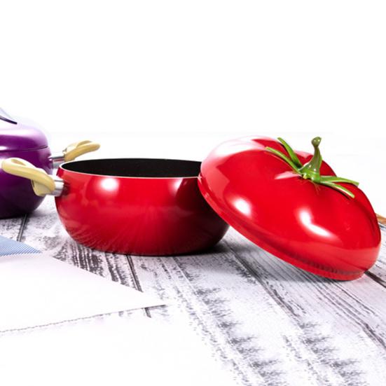 Nonstick Soup Pot Milk Pot Pasta Can Tomato-Shaped Cocotte Cooking Pot for Stewing Frying And Poaching Cute Vegetable Shape Electric Stove Pan