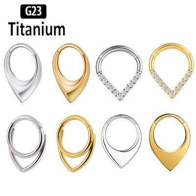 Титан G23 Высокое качество Капля воды Пирсинг септума Кликер Кольца для носа 16G Сегмент Трагус Хрящ Дейт Серьги-кольца Циркон