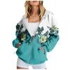 Women's Long Sleeve Floral Print Sweatshirt Long Sleeve Pocket Jacket Zipper Hoodie Coat