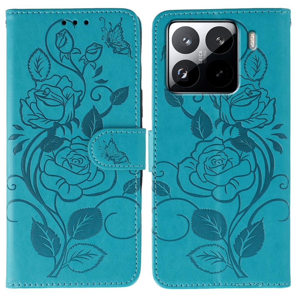 For Xiaomi 15 Pro Case Wallet Stand Imprinted Rose Butterfly PU Leather Phone Cover