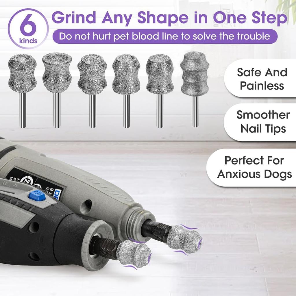 for Dremel Dog Nail Grinder - Diamond Bits Attachment for Dog Nail - 1/8'' Painless Nail Grinder Bits Won't Pull Hair or Get Hot for Large Medium