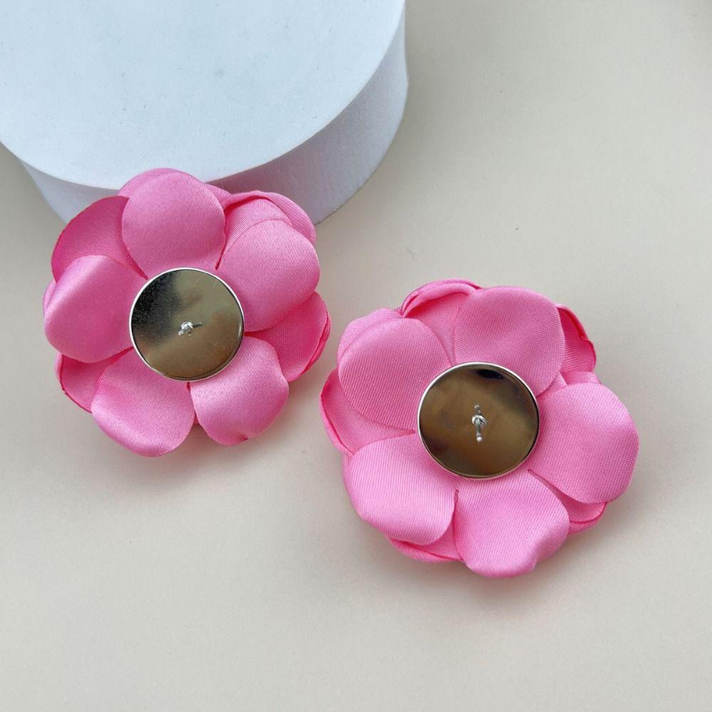 Fabric Large Flower Earrings Jewelry Accessories Floral Ear Stud New Wedding Earrings