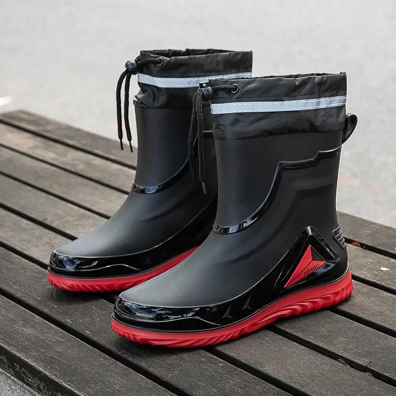 Men's Waterproof Anti-slip Rain Boots Outdoor Fishing Boots New Rain Boots Men's Rubber Shoes with Velvet To Keep Warm In Winter