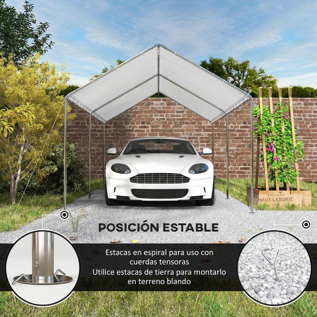 Car Garage Tent 3x6 m Portable Carport Waterproof with PE Fabric Canopy and Galvanized Steel Frame White