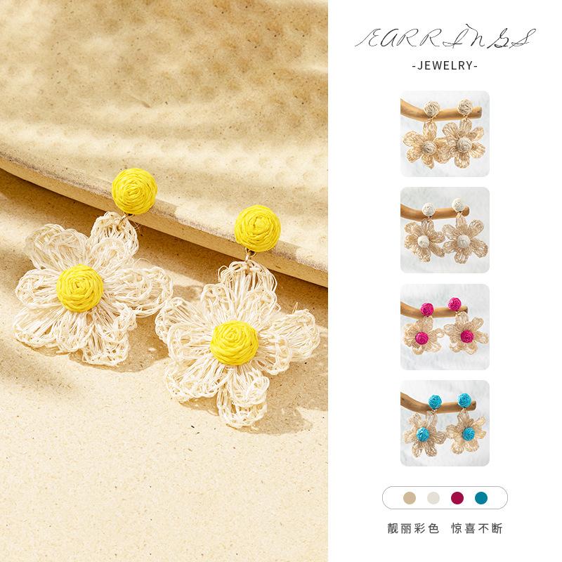 Ins Internet celebrity style exaggerated flower earrings female tide, bohemian degree personality meter sense woven earrings