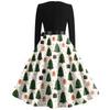 Women's Casual Fashion Christmas Print V-Neck Vintage Dress for Holiday Gatherings