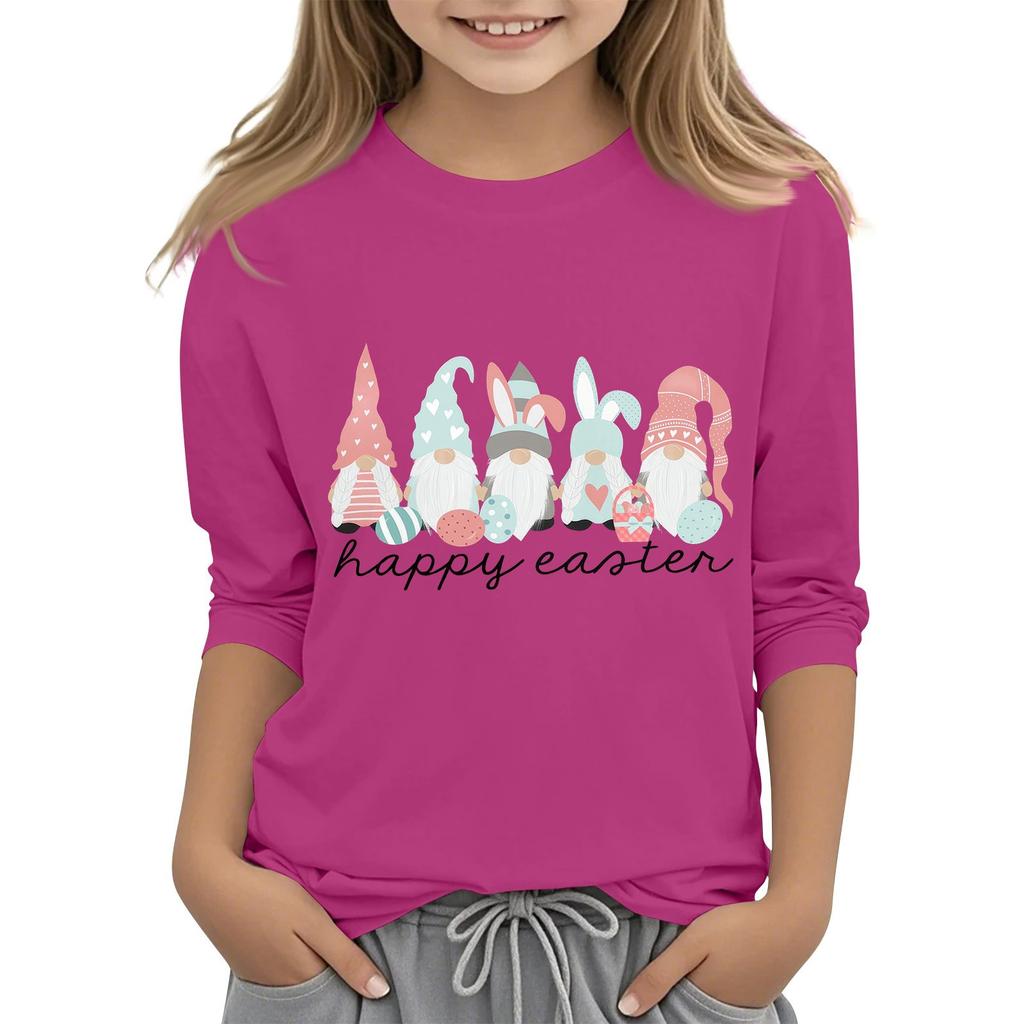 Повседневная футболка с круглым вырезом и пасхальным принтом, с рукавами 7 точек для детей