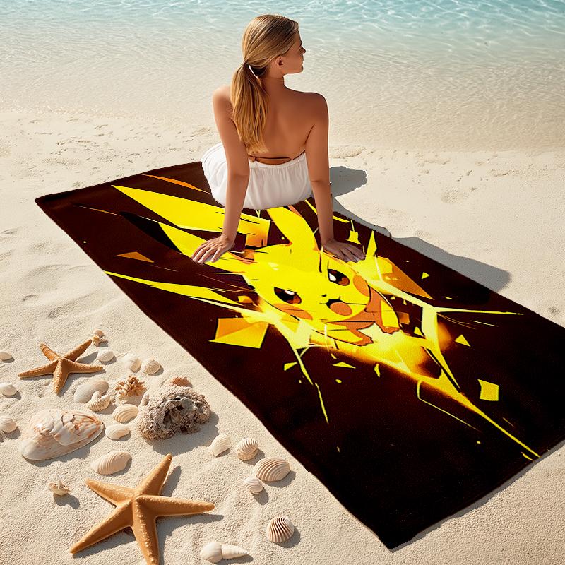 Beach Towel with Pokémon Pikachu Pattern - soft,absorbent,machine washable Lightweight&Modern,swimming,Travel Essentials