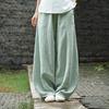 Cotton Linen Bloomers Wide Leg Pants Women Vintage Full Length Fashion Elegent Pants Solid Elasitic Waist Spring Autumn