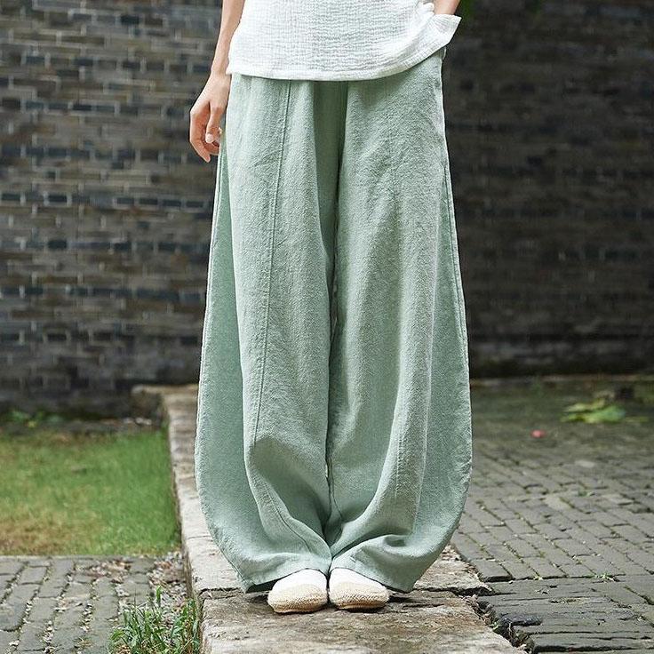 Cotton Linen Bloomers Wide Leg Pants Women Vintage Full Length Fashion Elegent Pants Solid Elasitic Waist Spring Autumn