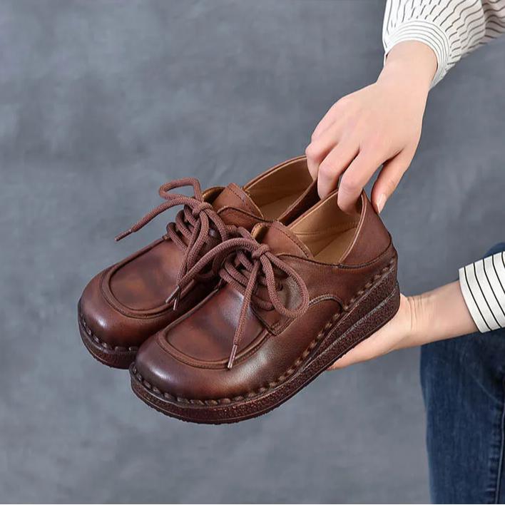 Johnature Туфли-клинья из натуральной кожи, универсальные, удобные, с мягкой подошвой, на шнуровке, обувь на четыре сезона
