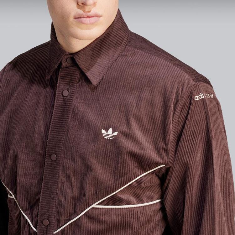 Adidas Originals Embroidered Logo Long Sleeve Sports Shirt Men Tops Dark-Grey Brown II5786