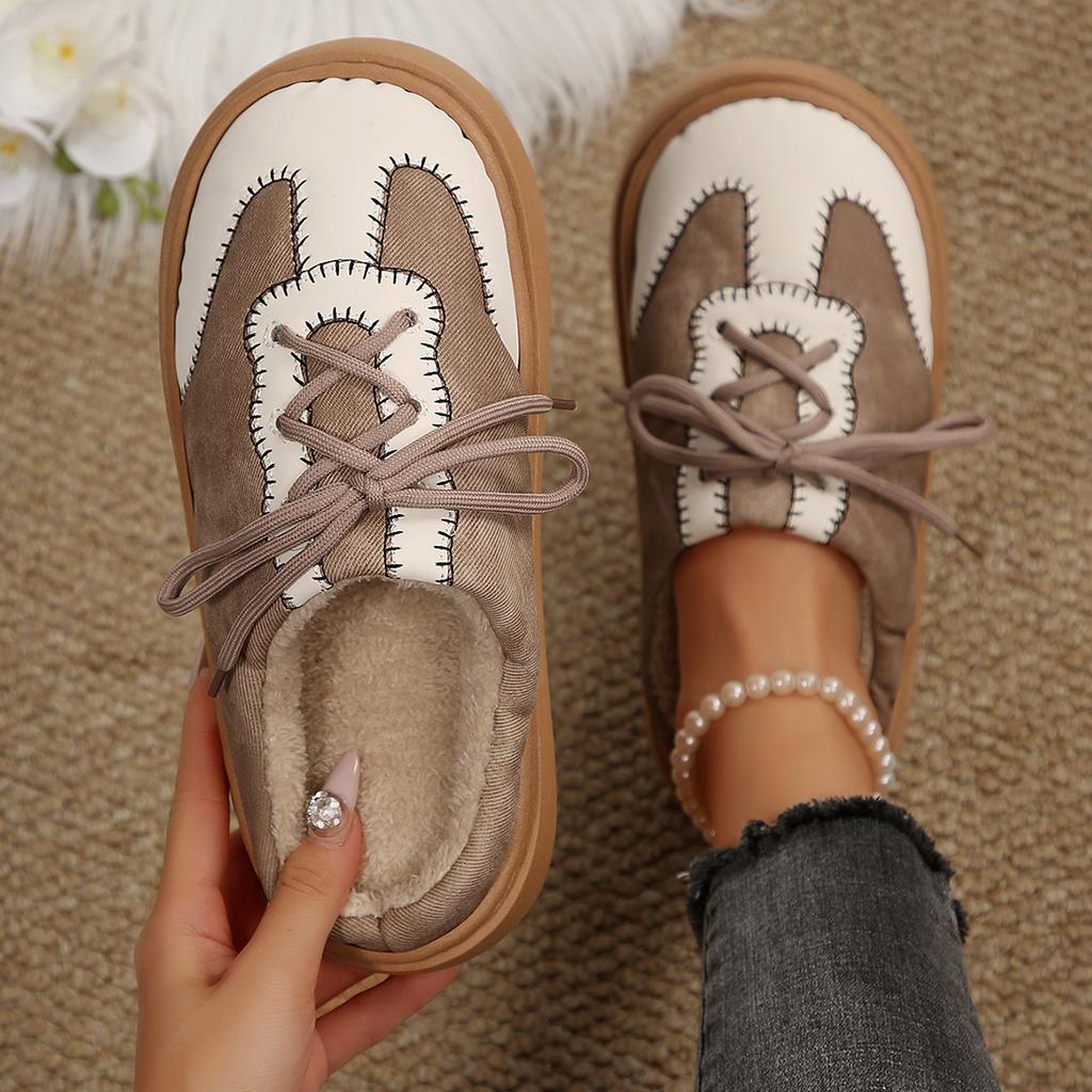 Модные теплые плюшевые с толстой подошвой повседневные туфли женские 2025 зимняя мода смешанные цвета плоский каблук мюли тапочки нескользящие уличные тапочки